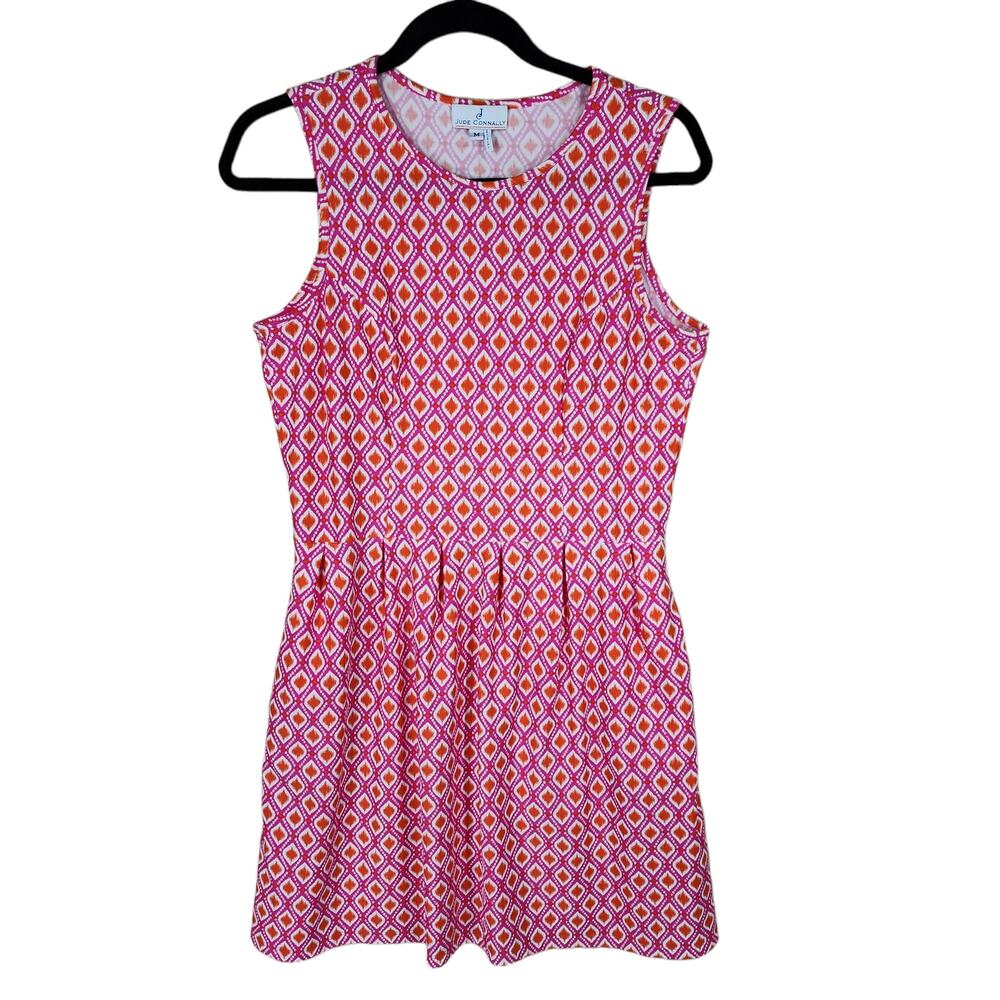 Jude Connally Mini Dress Women M Sleeveless Pink Orange Diamonds Pockets USA‎